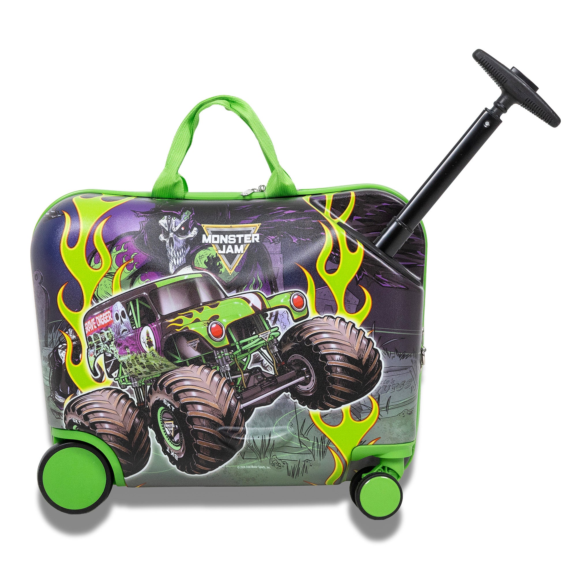 Monster Jam Suitcase Grave Digger 18" Kids Ride On Luggage with Wheels