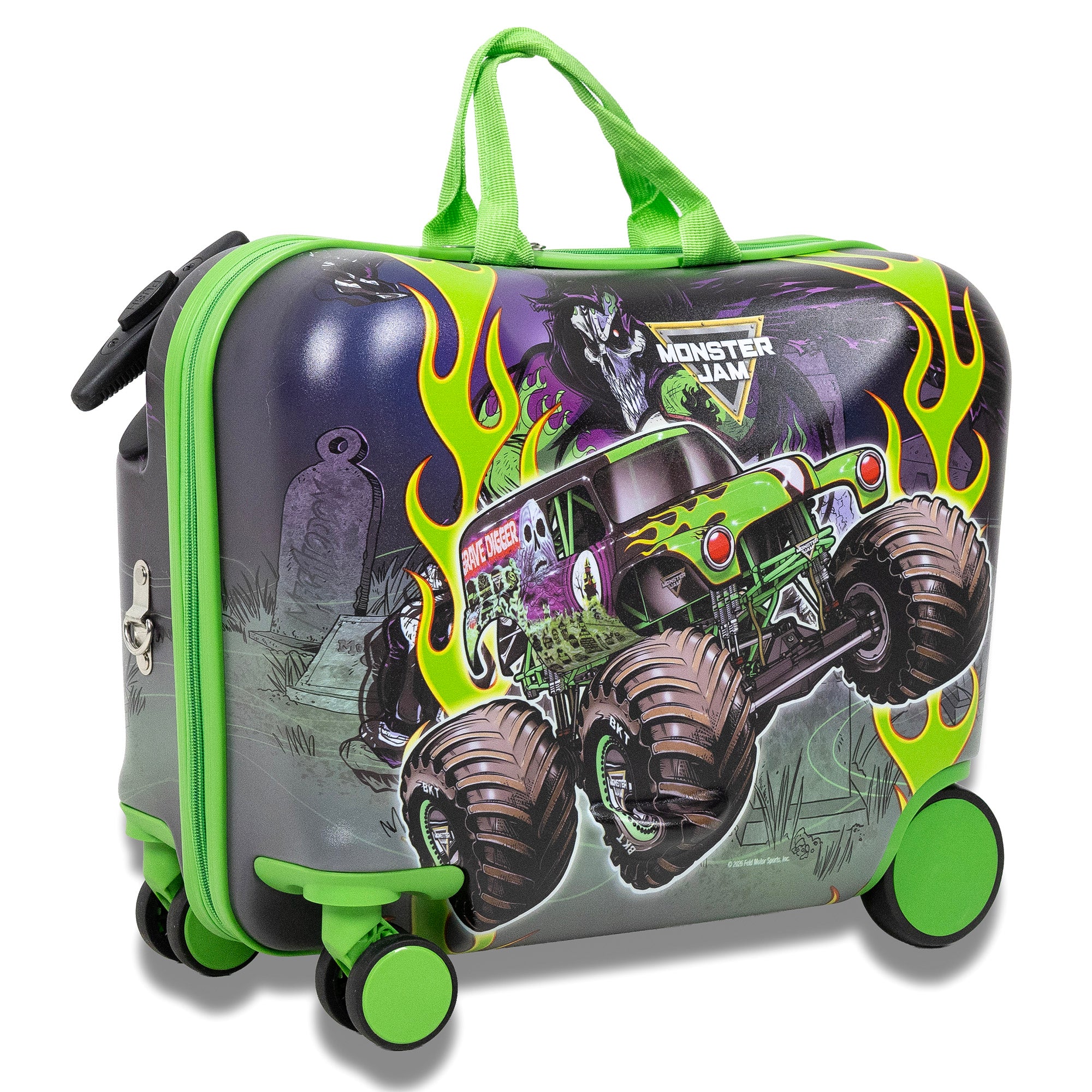 Monster Jam Suitcase Grave Digger 18" Kids Ride On Luggage with Wheels