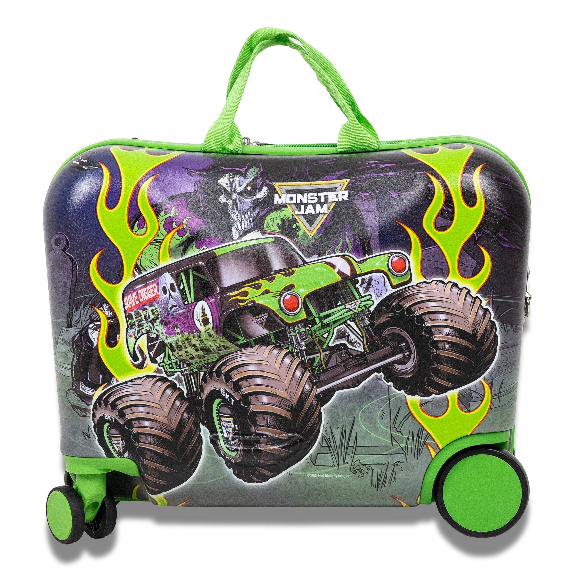 Monster Jam Suitcase Grave Digger 18" Kids Ride On Luggage with Wheels