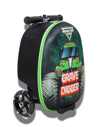 Monster Jam Suitcase Grave Digger 18" Kids Ride On Scooter Carry On Luggage
