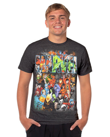 Marvel T-Shirt Mens Comics Logo Superheroes Captain America Spider-Man Hulk (M)