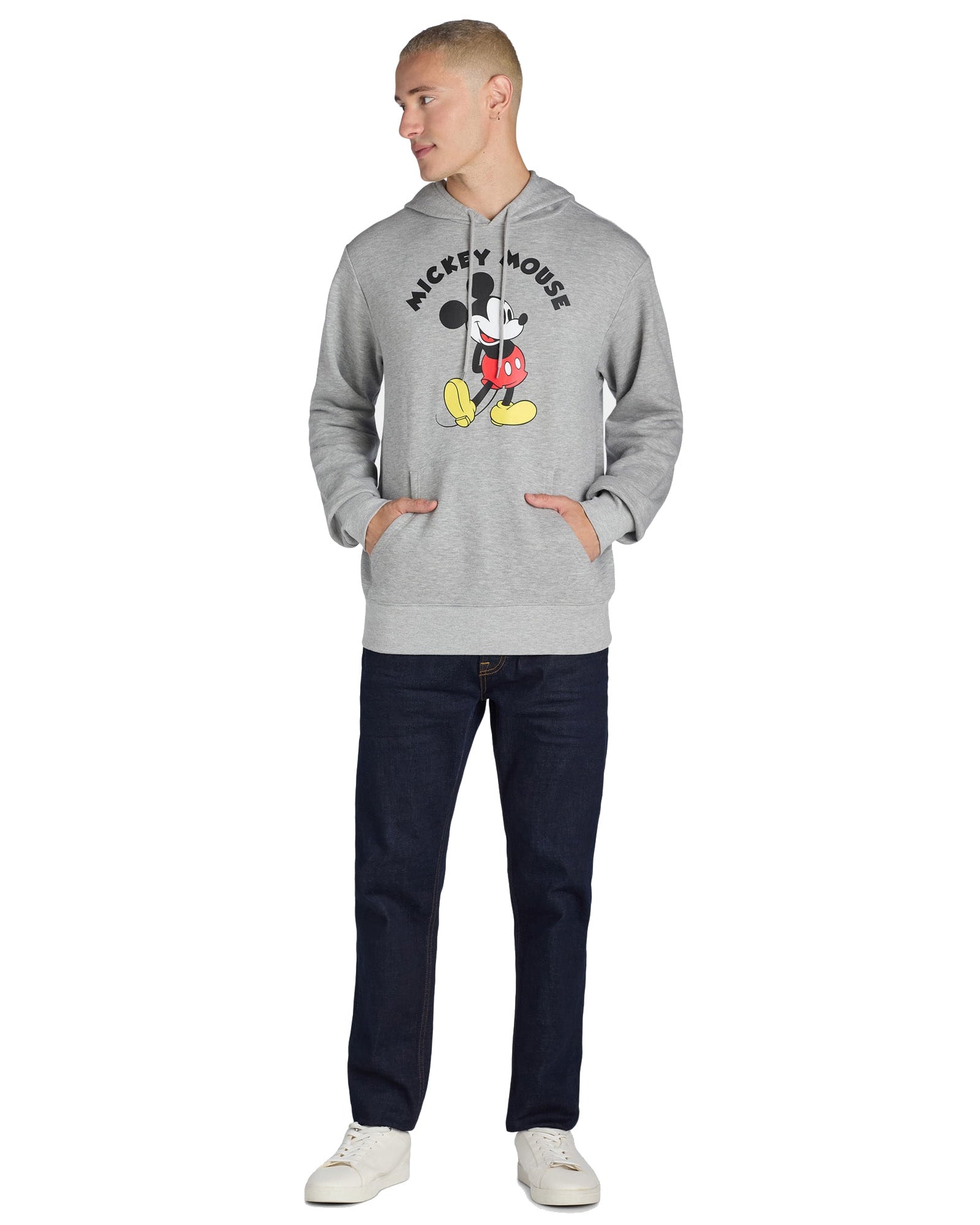 Disney Mickey Mouse Hoodie Mens Hands Behind Back Pose Graphic Print Pullover