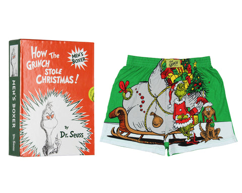 How The Grinch Stole Christmas Men's Holiday Boxer Shorts Collectible Gift Box