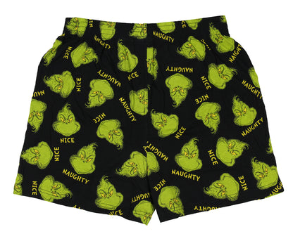 Dr. Seuss The Grinch Men's Naughty Nice Grinch Face AOP Boxers
