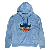 Disney Stitch Hoodie Big Face Crushed Velvet Fleece Adult Sweatshirt