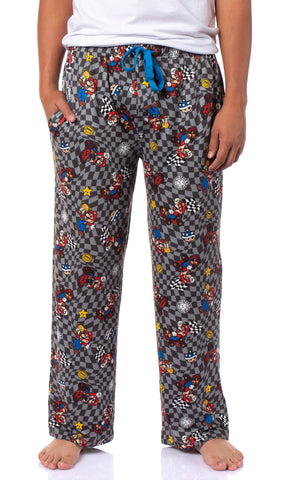 Super Mario Kart Men's Mario Champion Checkered Pajama Pants Adult Sleepwear