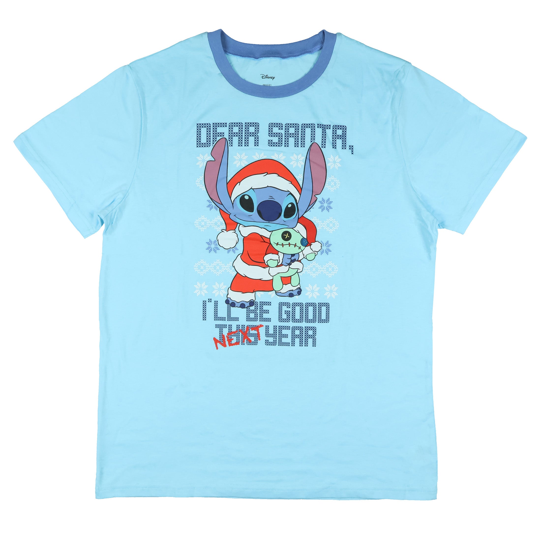 Disney Stitch T-Shirt Men's Dear Santa I'll Be Good Next Year Ringer Tee