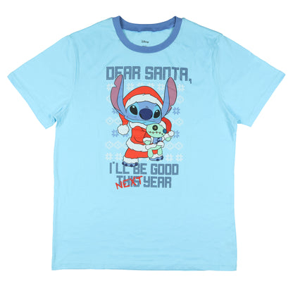 Disney Stitch T-Shirt Men's Dear Santa I'll Be Good Next Year Ringer Tee