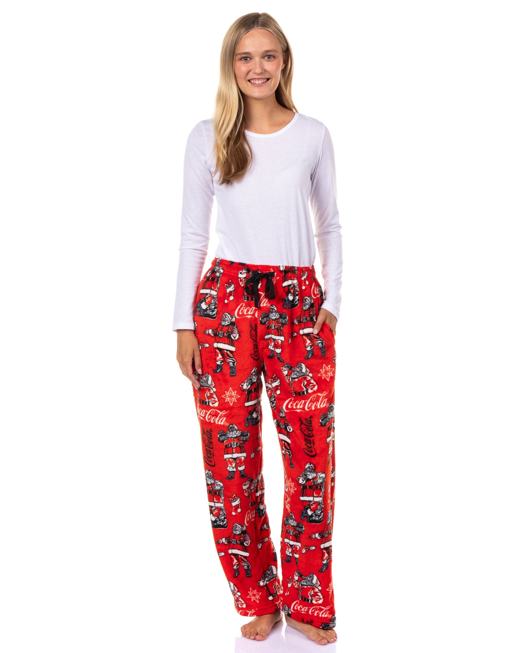 Coca-Cola Pajama Pants Men's Santa Claus Coke Fleece Sleep Bottoms