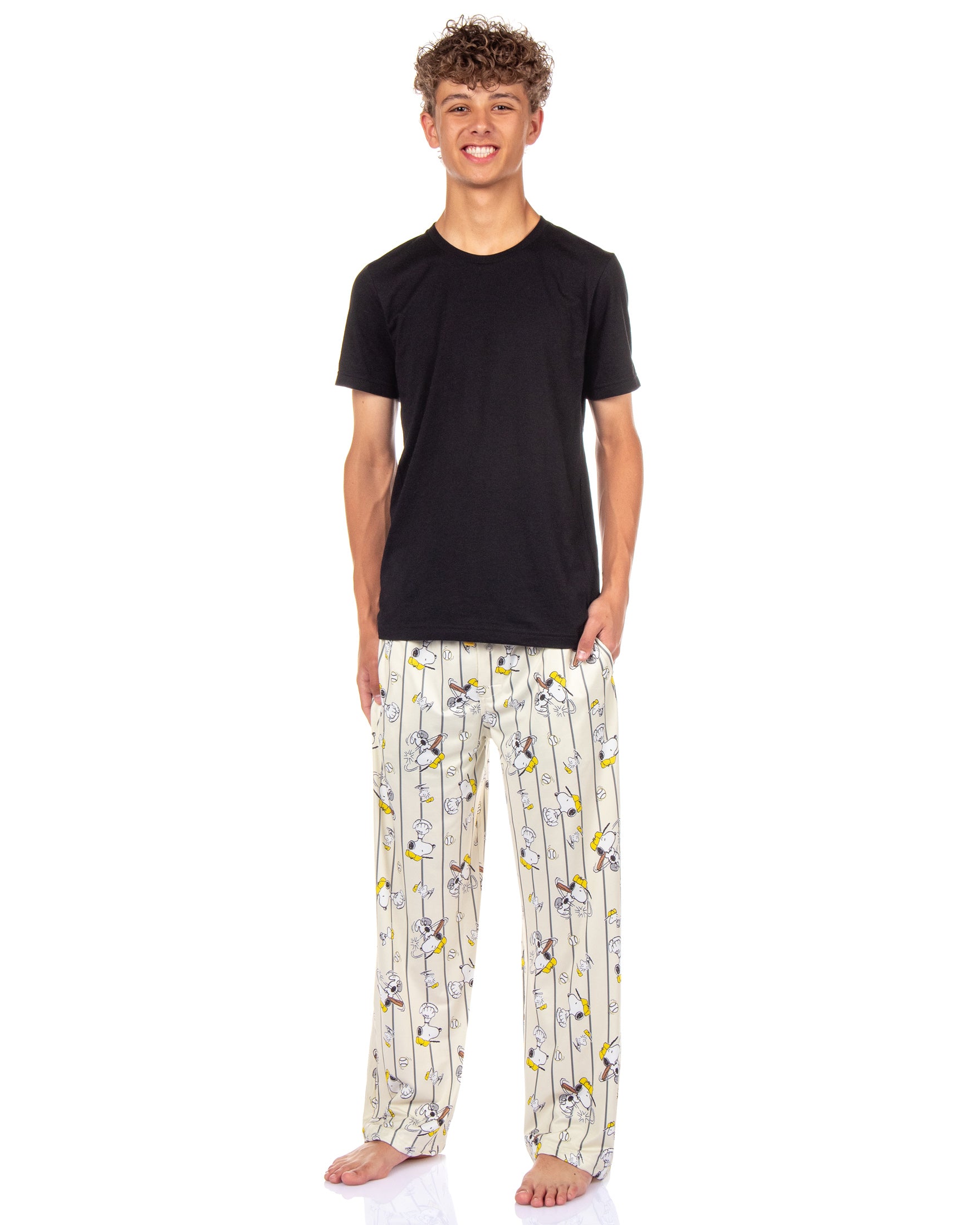 Peanuts Pajama Pants Mens Snoopy Baseball All Over Print Lounge Bottoms