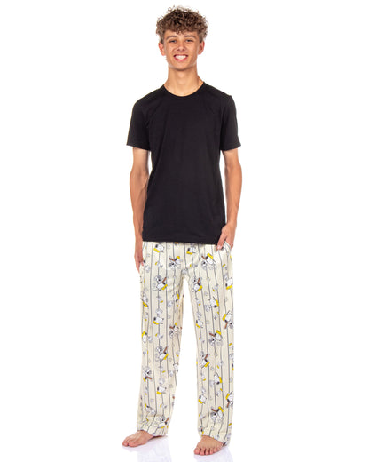 Peanuts Pajama Pants Mens Snoopy Baseball All Over Print Lounge Bottoms