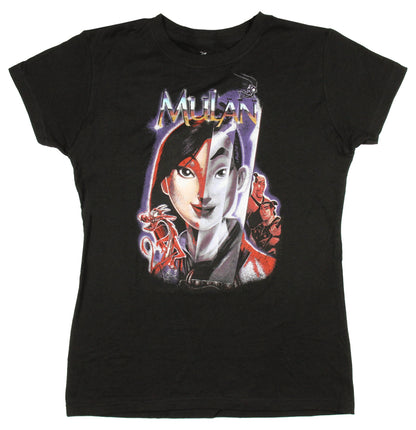 Disney Women's Juniors Mulan Noble Heroine Split Face T-Shirt