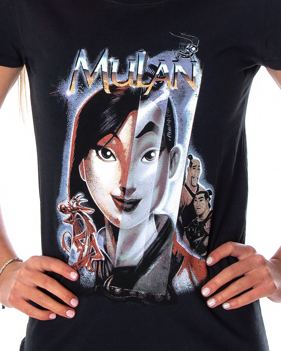 Disney Women's Juniors Mulan Noble Heroine Split Face T-Shirt