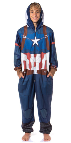 Marvel Men's Captain America Winter Soldier Hooded Union Suit Costume Pajama (XXS/XS)