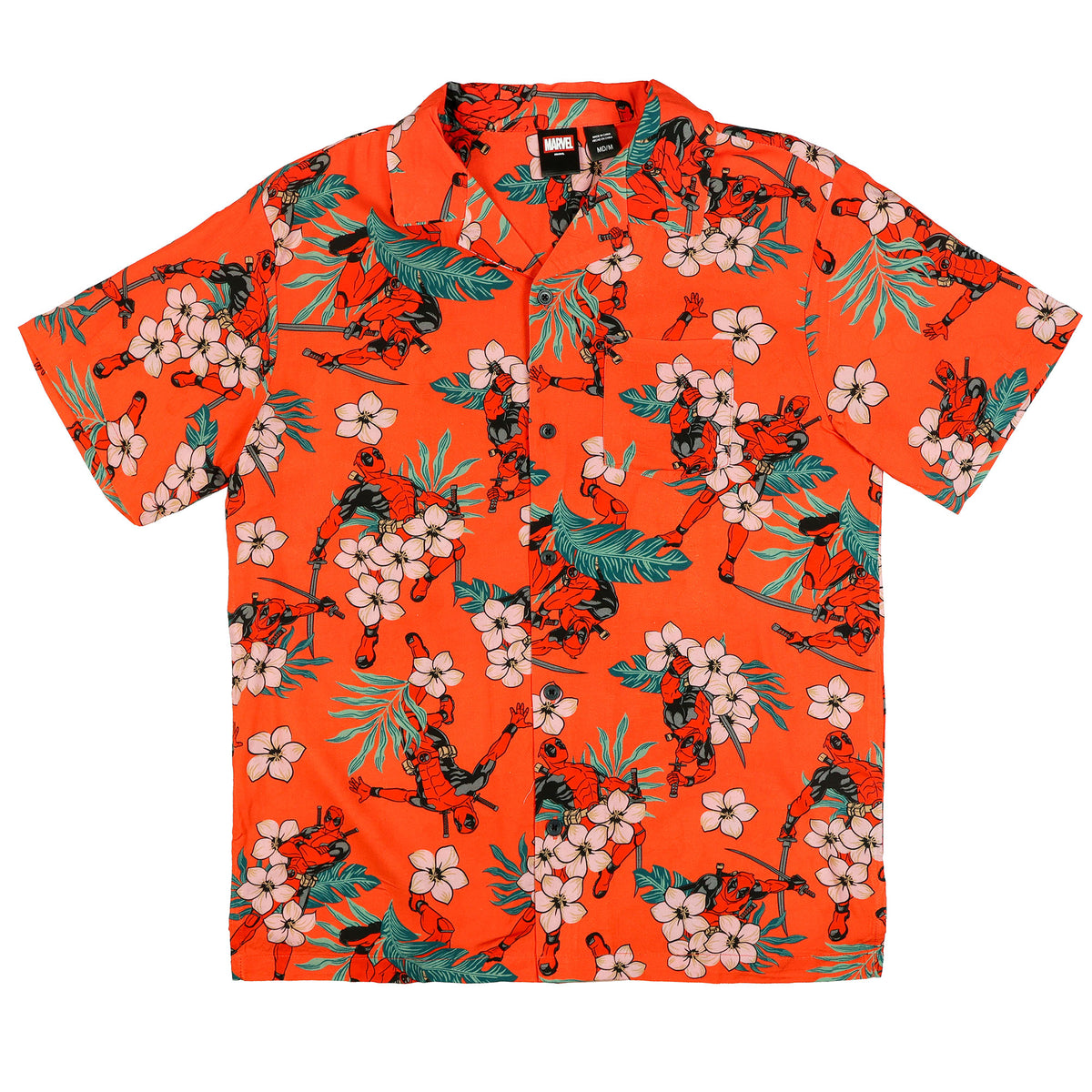 Marvel Comics Deadpool Hawaiian Shirt Men's Button Up Woven Top
