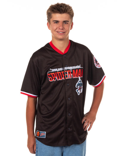 Marvel Comics Spider-Man Baseball Jersey Men's Miles Morales Button Up Shirt
