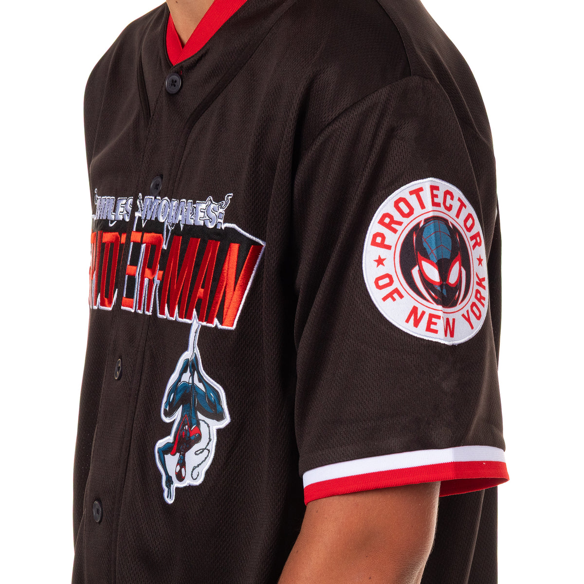 Marvel Comics Spider-Man Baseball Jersey Men's Miles Morales Button Up Shirt