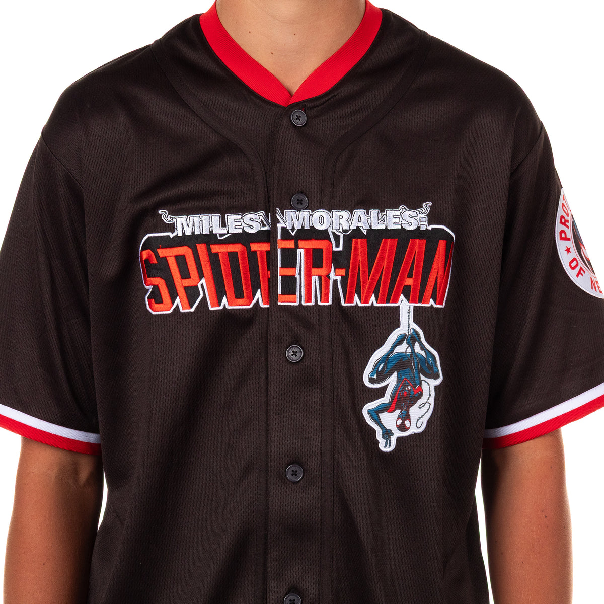 Marvel Comics Spider-Man Baseball Jersey Men's Miles Morales Button Up Shirt