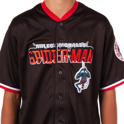 Marvel Comics Spider-Man Baseball Jersey Men's Miles Morales Button Up Shirt