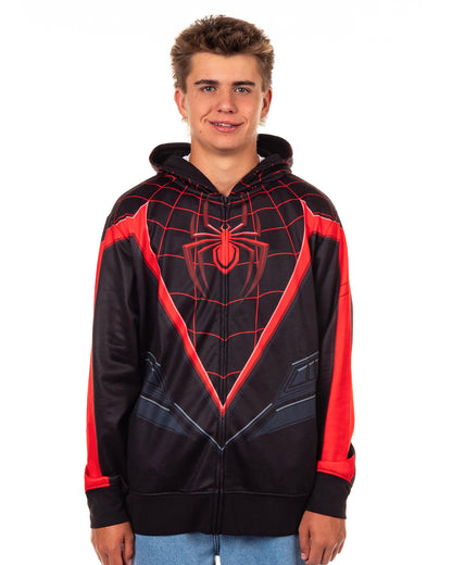 Spider-Man Hoodie Adult Miles Morales Costume Zip Up Sweatshirt