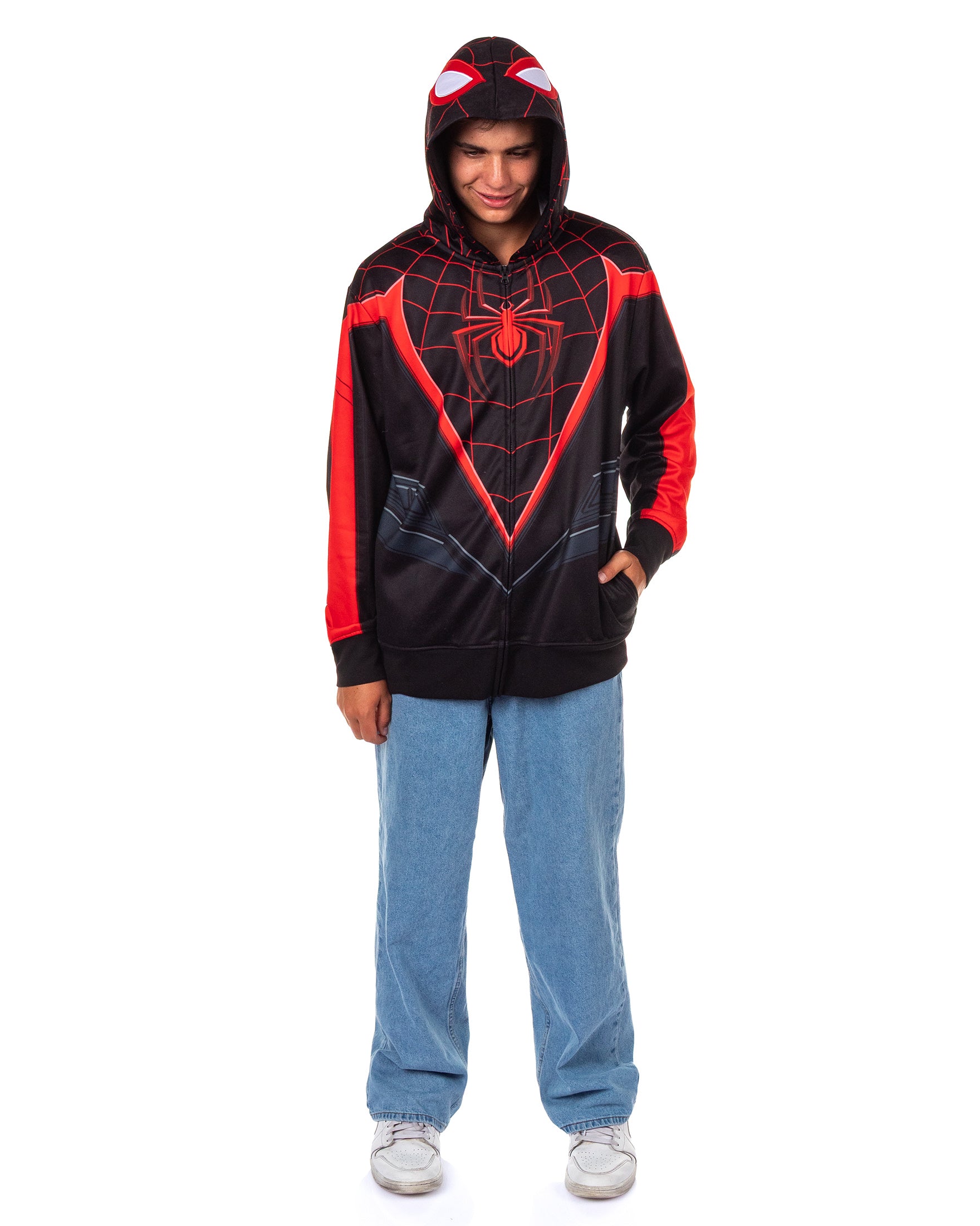 Spider-Man Hoodie Adult Miles Morales Costume Zip Up Sweatshirt