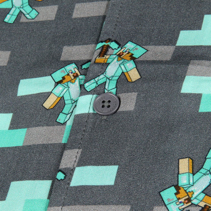 Minecraft Men's Diamond Steve Hawaiian Button Down Adult Short Sleeve Shirt