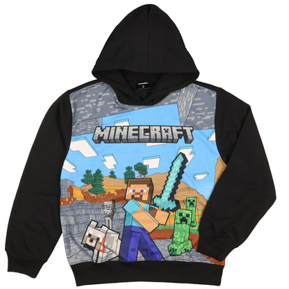 Minecraft Boy's Minecraft World Steve Creeper Wolf Pullover Hooded Hoodie
