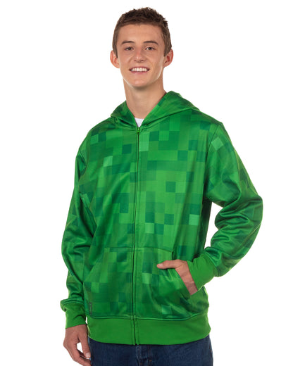 Minecraft Hoodie Men's Creeper Video Game Zip Up Costume Sweatshirt