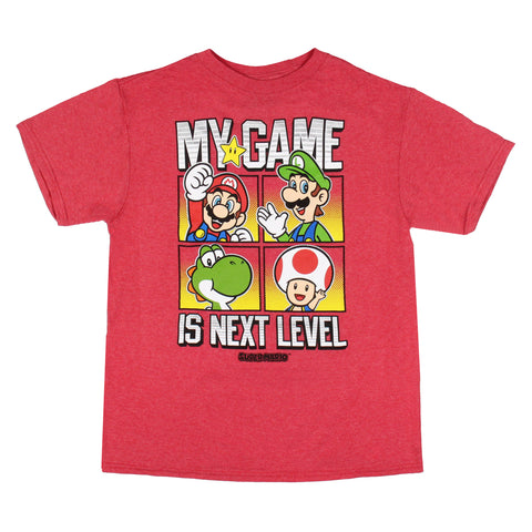 Super Mario Boys' My Game Is Next Level Character Boxes Graphic T-Shirt