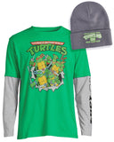 TMNT Men's Character Design Faux Long Sleeve T-Shirt with 1984 NYC Beanie