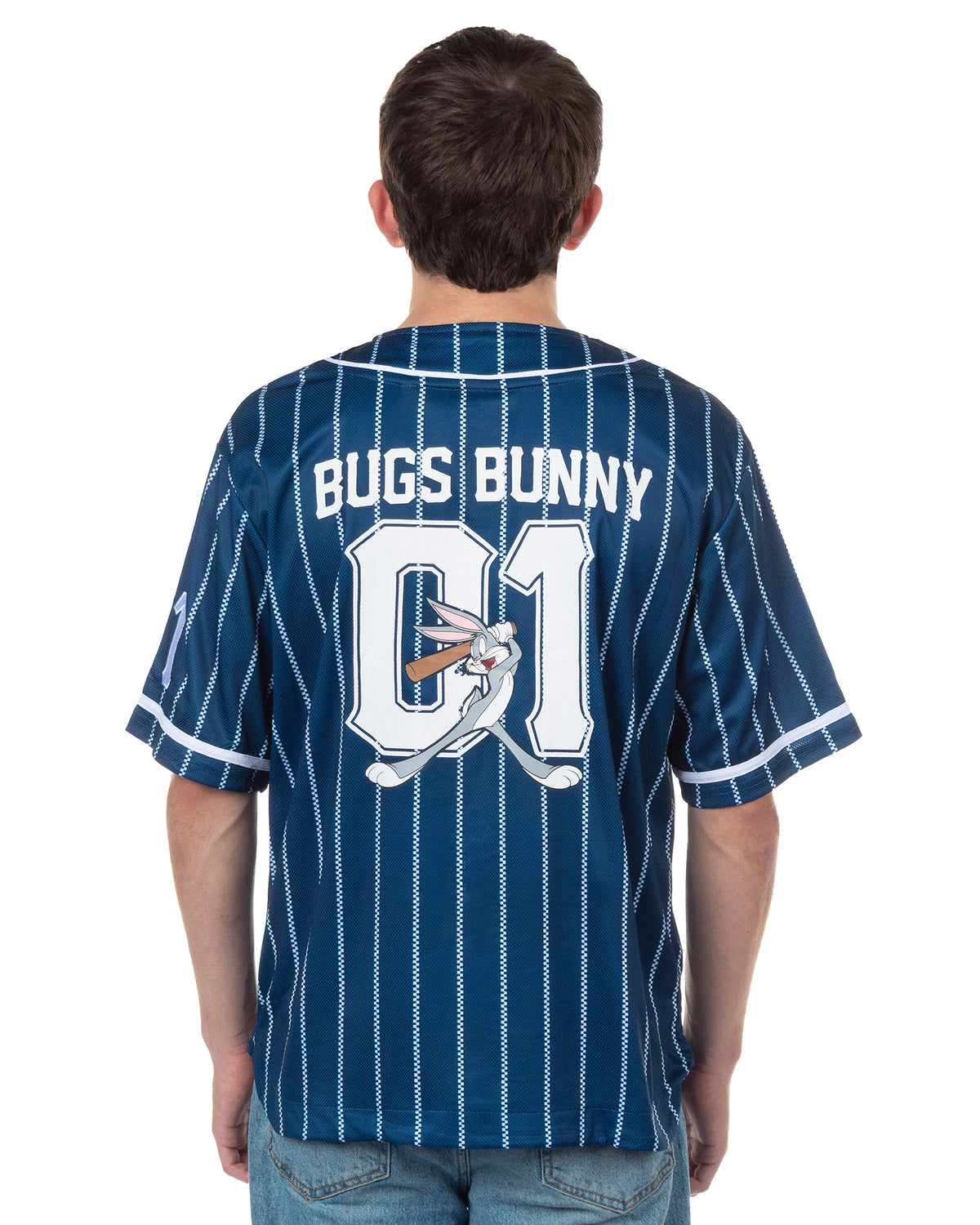 Looney Tunes Bugs Bunny Baseball Jersey #01 Men's Short Sleeve Button Top
