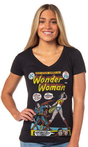 DC Comics Women's Wonder Woman Super Heroine Number One V-Neck T-Shirt Adult