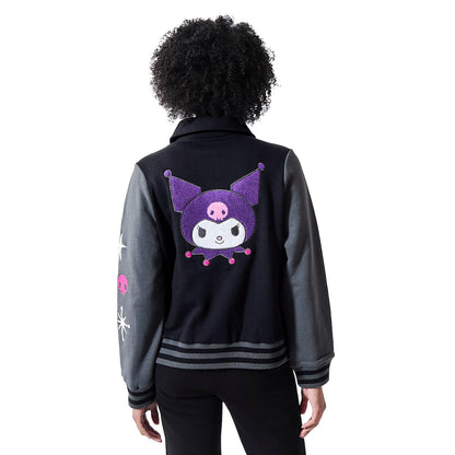 Sanrio Kuromi Varsity Jacket Women's Embroidered Patch Button Up