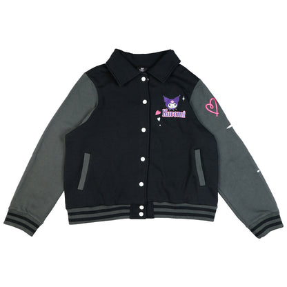 Sanrio Kuromi Varsity Jacket Women's Embroidered Patch Button Up