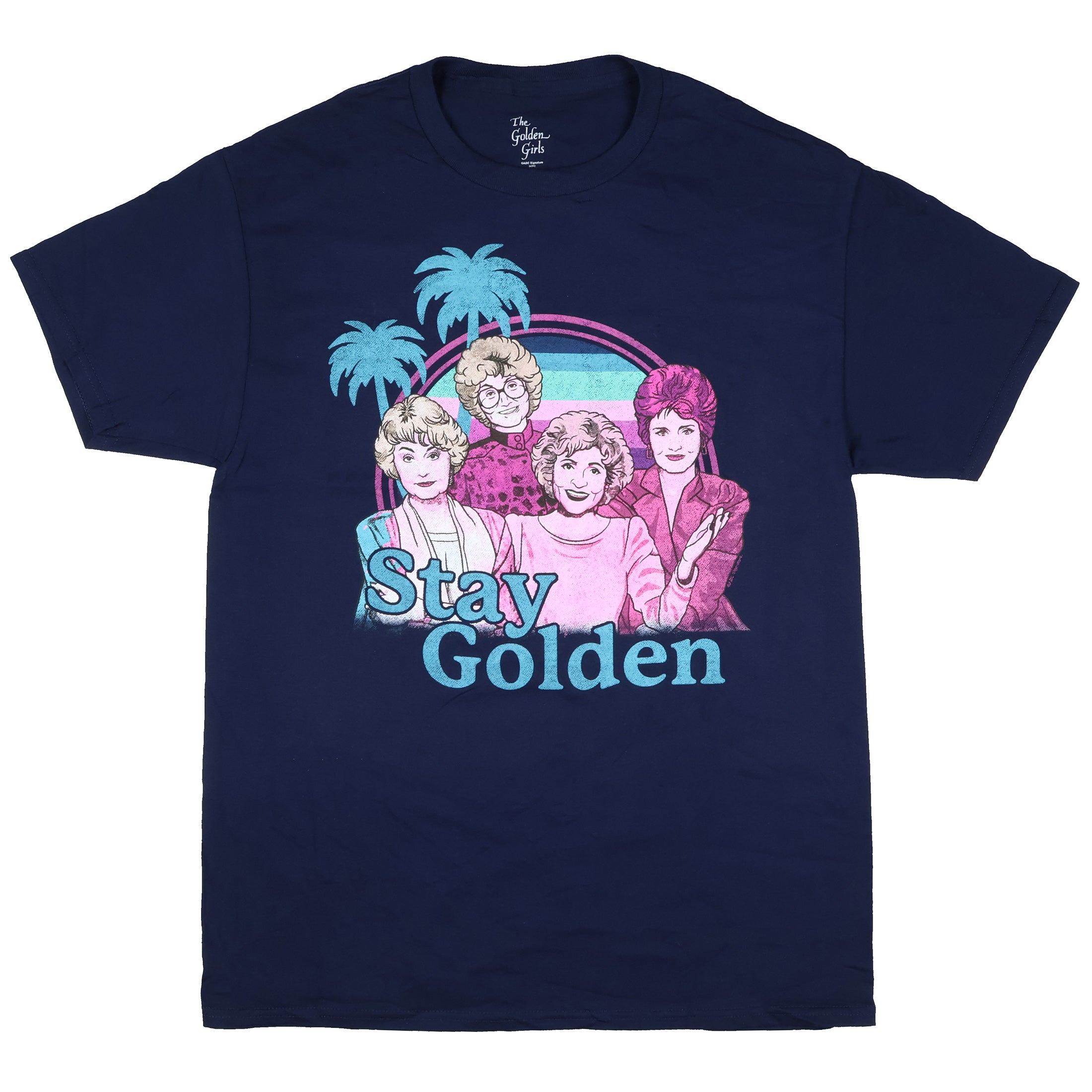Golden Girls Men's T-Shirt Stay Golden Palm Tree Design Tee (Medium)