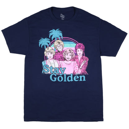 Golden Girls Men's T-Shirt Stay Golden Palm Tree Design Tee (Medium)