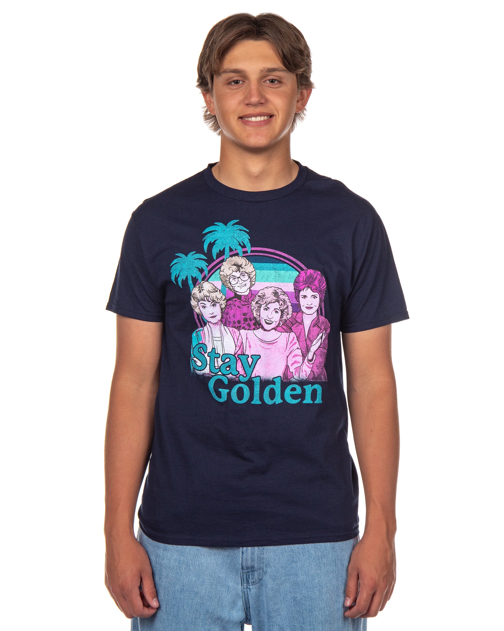 Golden Girls Men's T-Shirt Stay Golden Palm Tree Design Tee (Medium)
