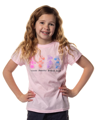 Disney Girls' Minnie Mouse Powerful Beautiful Brilliant Brave T-Shirt (S)