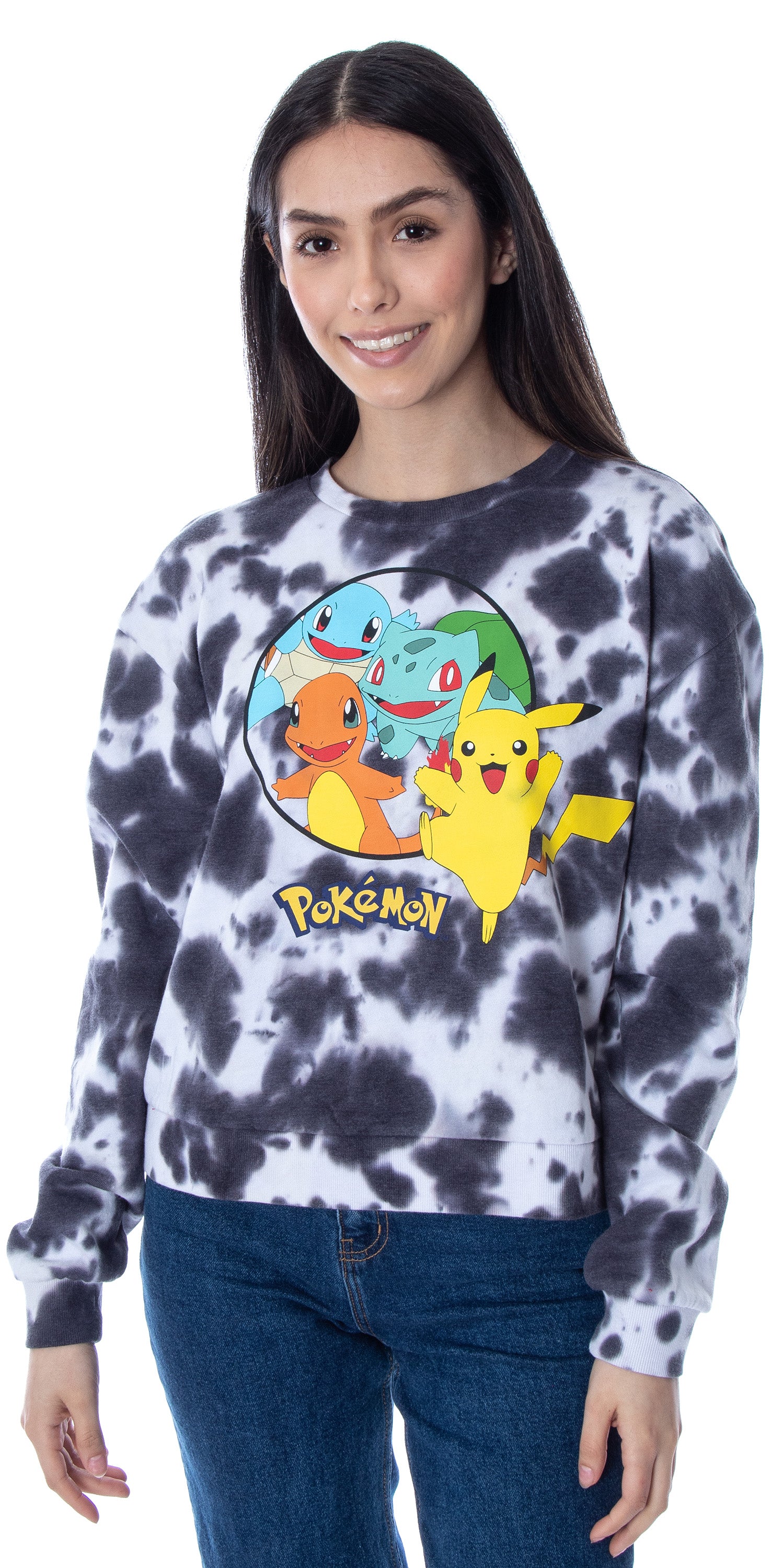 Pokemon Women's Pikachu Bulbasaur Charmander Squirtle Tie Dye Pullover Sweatshirt
