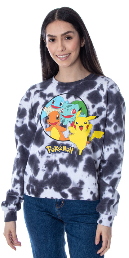 Pokemon Women's Pikachu Bulbasaur Charmander Squirtle Tie Dye Pullover Sweatshirt