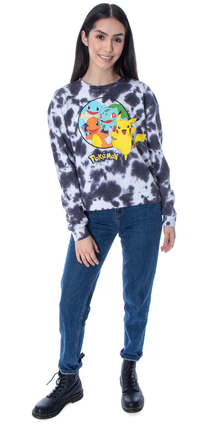 Pokemon Women's Pikachu Bulbasaur Charmander Squirtle Tie Dye Pullover Sweatshirt