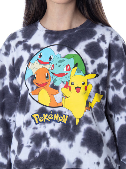 Pokemon Women's Pikachu Bulbasaur Charmander Squirtle Tie Dye Pullover Sweatshirt