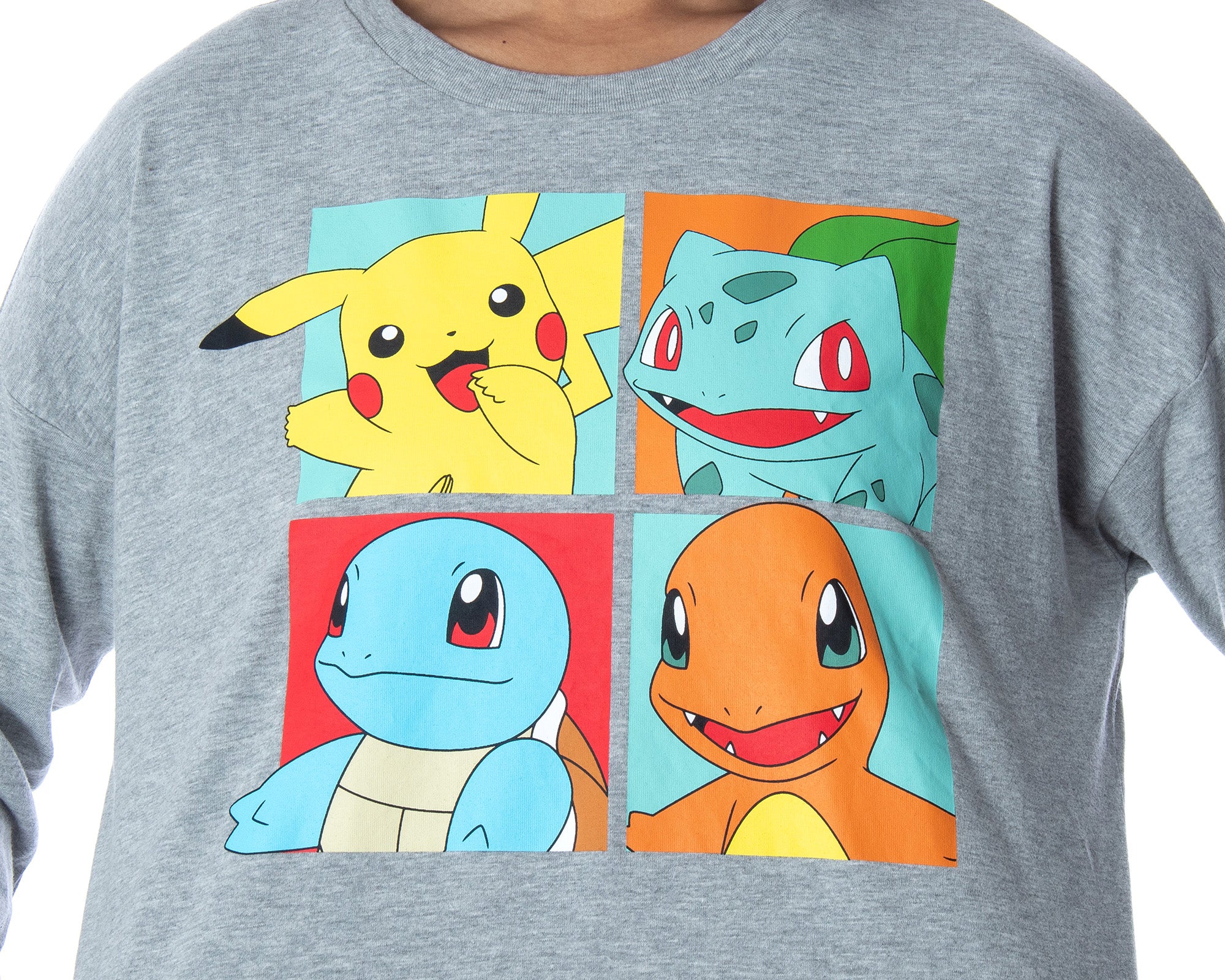 Pokemon Women's Starter Squares 2 Piece Loungewear Pajama Set LS Shirt Shorts