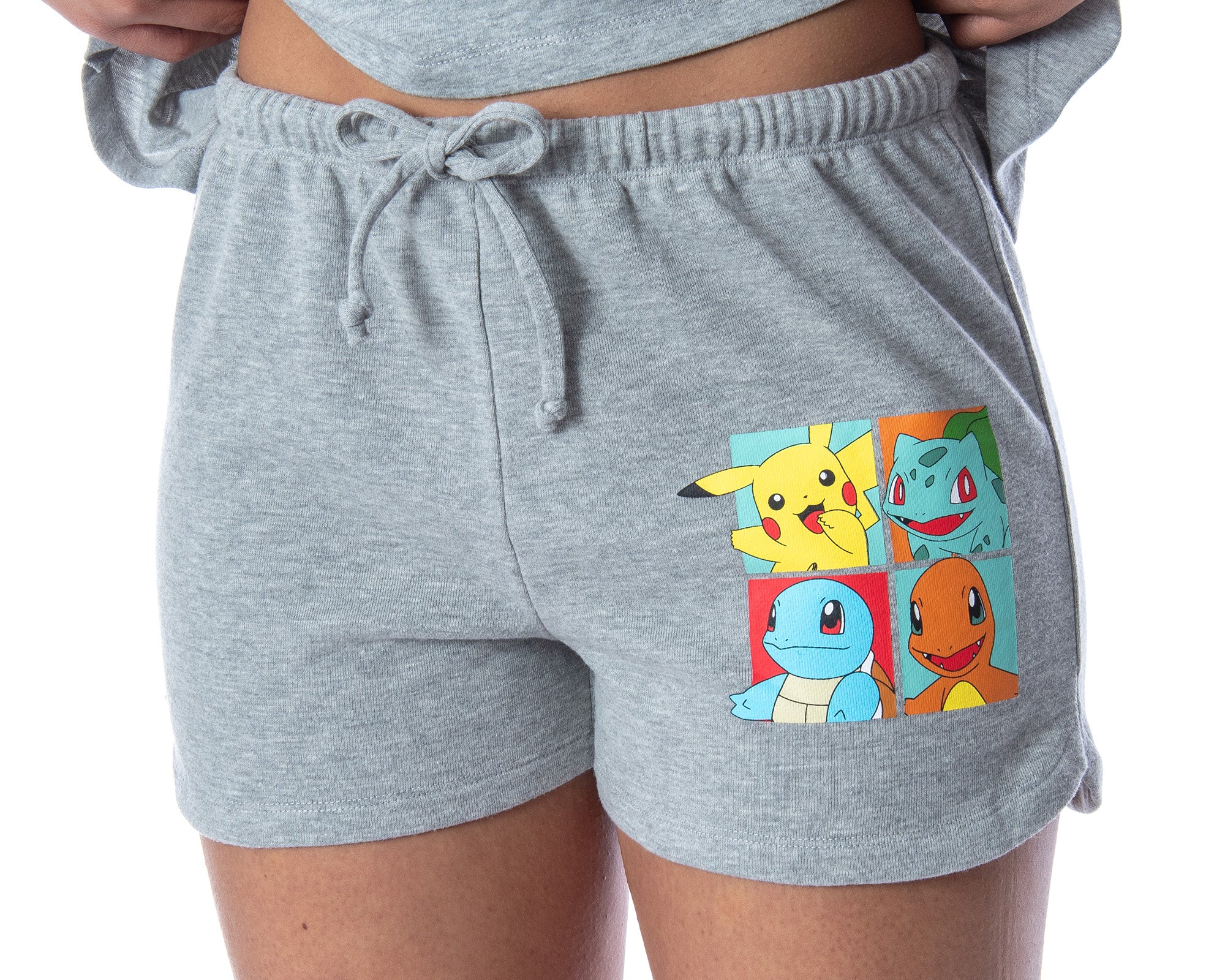 Pokemon Women's Starter Squares 2 Piece Loungewear Pajama Set LS Shirt Shorts