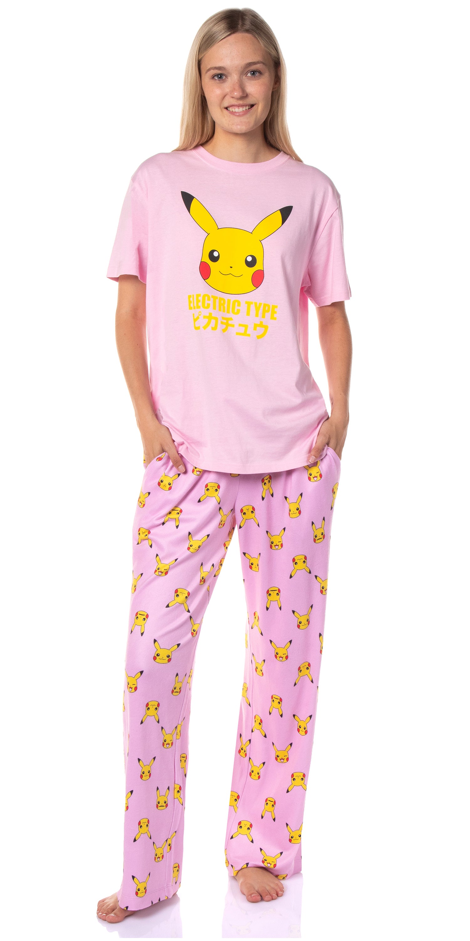 Pokemon Women's Pikachu Faces 2 Piece Shirt and Pants Pajama