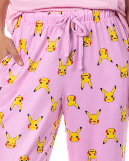Pokemon Women's Pikachu Faces 2 Piece Shirt and Pants Pajama Lounge Set