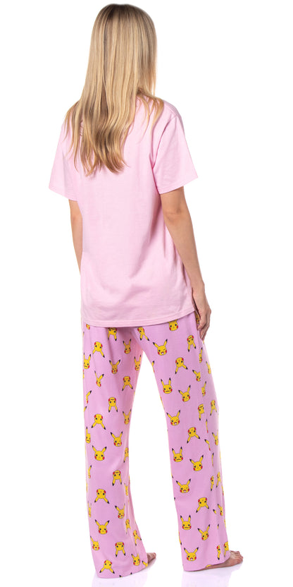 Pokemon Women's Pikachu Faces 2 Piece Shirt and Pants Pajama Lounge Set