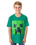 Minecraft Boys' Puffy Mosaic Tile Creeper Face Graphic Print T-Shirt