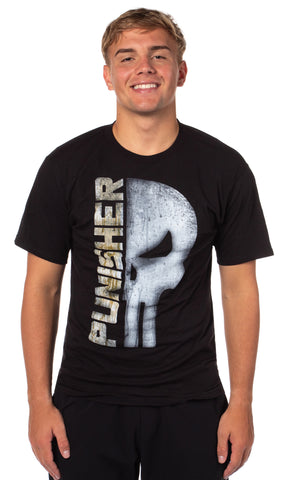 Marvel Comics Men's Punisher Split Face Design Graphic Print T-Shirt (Large)