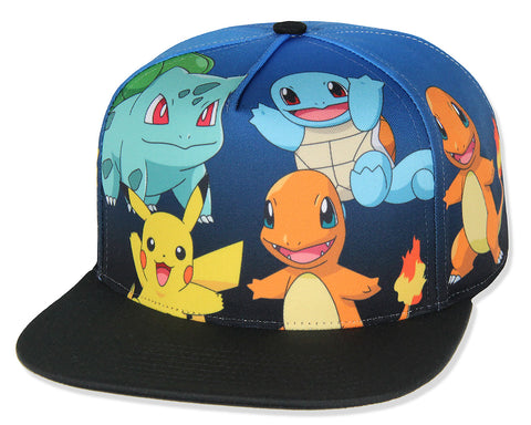 Pokemon The Original Starters Blue Gradient Snapback Cap
